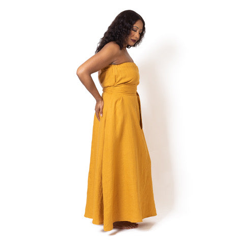 Yellow linen dress for women
